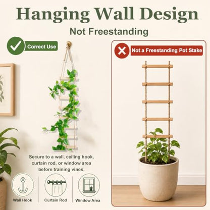 Wooden Ladder Plant Trellis for Climbing Plants – 6ft Extra Tall Indoor & Outdoor Hanging Wall Wooden Trellis Garden Plant Support, Easy to Install for Vines, Ivy, Pothos, Potted Plants