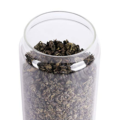 LEAVES AND TREES Y Glass Tea Canister, 25 FL OZ/ 750ml Bulk Food Storage Jar with Airtight Acacia Lid, Glass Food Container for Loose Leaf Tea, Coffee Bean(6 inch high) - color: Clear Glass - Acacia Lid