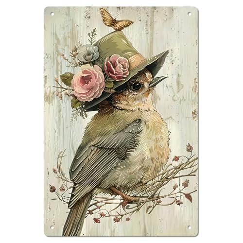 Garden Signs for Outdoor Chic Floral Bird Butterfly Metal Sign | Vintage Gardening Signs Outside Metal Yard Wall Decor Farmhouse Printing for Garden Home Patio Fence Decor 8 X 12 Inch - color: Floral Bird