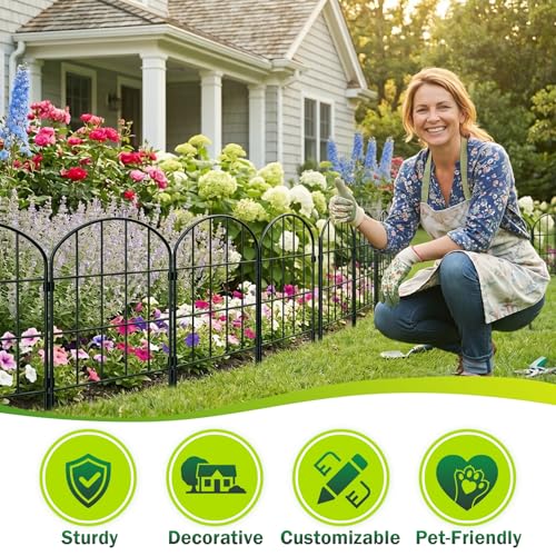 24in (H) x 11ft (L) Decorative Garden Fence Panels 10 Pack No Dig Fencing, Rustproof Metal Wire Garden Fence Border, Small Animal Barrier Fence for Dog - size: 10.83 ft(L) X 24 in(H) ,10 pack