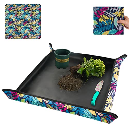 Waterproof Potting Mat for Indoor Plant Transplanting and Dirt Control, Gardenig Gifts for Women, Repotting Mat Succulent Gardening Mat 29.5"x29.5" - color: 1 Pc Colorful Leaf Print, size: Medium 29.5" X 29.5"