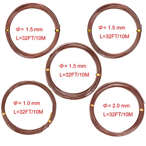 Mudder 5 Roll Bonsai Training Wire Aluminum 1/1.5/2.0mm Brown - color: Brown, size: 1/1.5/2.0mm