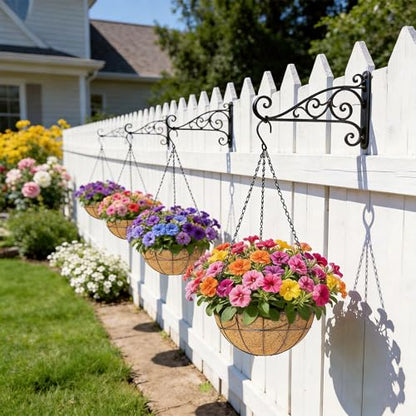 4 Pack 12 Inch Hanging Baskets for Plants Outdoor - Metal Hanging Planters for Outdoor Plants with Coco Liners - Heavy Duty Empty Hanging Flower Pots for Porch Patio Garden - size: 12 Inch