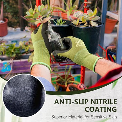 COOLJOB 2 Pairs Gardening Gloves for Women and Men, Bamboo Working Gloves Touchscreen, Grippy Nitrile Rubber Coated Work Gloves, Green/Black, Large Size (2 Pairs L) | Breathable Bamboo Gloves for Men and Women, Strong Nitrile Grip, Full Palm Touchscreen,
