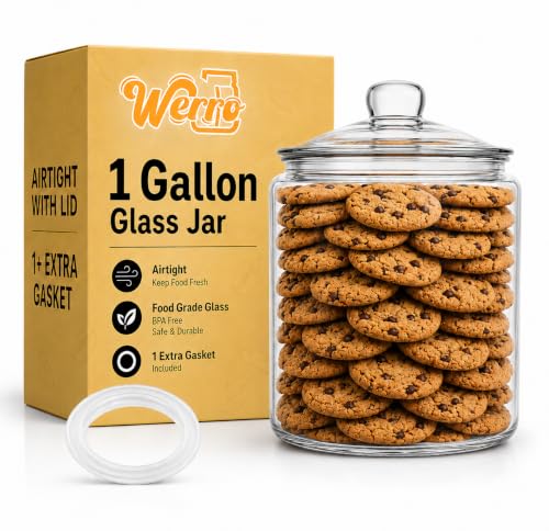 1 Gallon Glass Cookie Jar With Airtight Lid, Large Glass Jar With Lid -Extıra Gasket- Glass Storage Containers With Lids, Candy,Flour,Dog Treats,Gifts, Kitchen Storage, Laundry Room Organization - size: 1 gallon