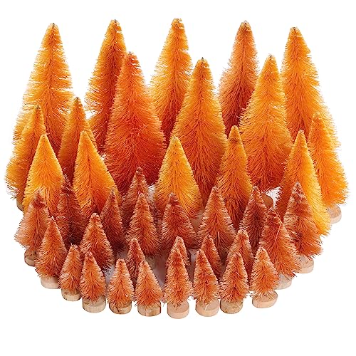 Yookat 40Pcs Artificial Mini Pine Trees Sisal Trees Bottle Brush Trees - color: Orange