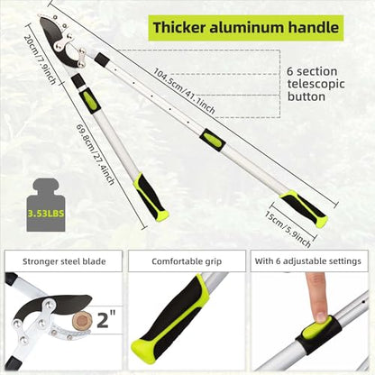YRTSH Loppers for Tree Trimming Heavy Duty, Extendable 28-41" Branch Cutter | Tree Pruner with Compound Action, 2" Clean Cut Capacity Tree Clippers, Long Handle Pruning Shears for Gardening & Yard Work - style: Loppes Sharp Blade