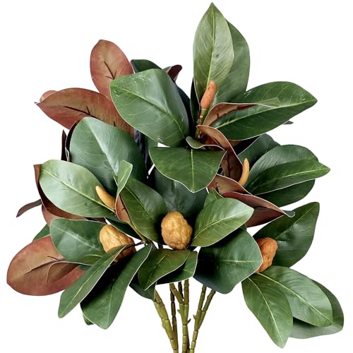 Set of 4 Magnolia Branches 32 Inch Long Artificial Magnolia with Leaves Greenery Houseplant for Indoor Outdoor Home Wedding Centerpiece Wall Backdrop (Green - Set of 4)