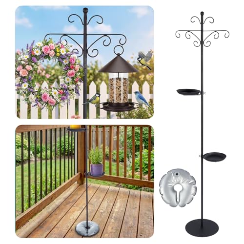 1 Set Upgraded 75.9" Shepherds Hook for Bird Feeder, Hanging Plant Wind Chime Stand, Metal Adjustable Standing Pole Holder for Indoor Outdoor, with 2 Rack & Weight Bag (Vintage 2 Hooks) - style: Vintage 2 Hooks