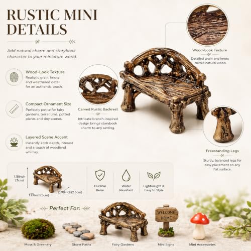 Miniature Resin Garden Bench, Fairy Village Dollhouse Accessory, Fairy Garden Furniture Ornaments