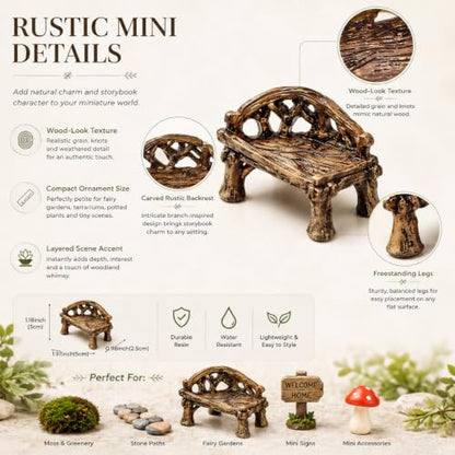 Miniature Resin Garden Bench, Fairy Village Dollhouse Accessory, Fairy Garden Furniture Ornaments