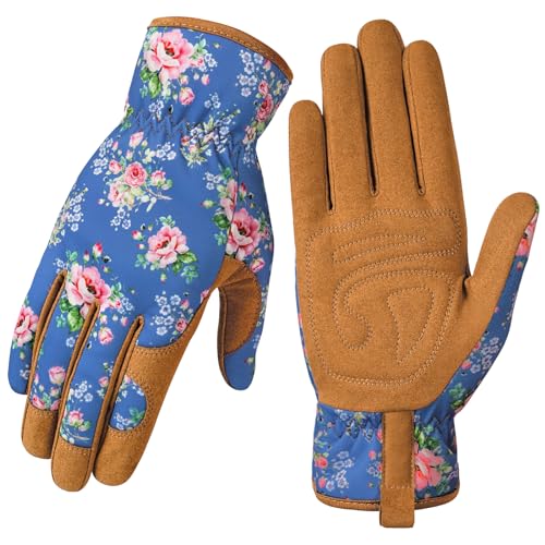 Gardening Gloves for Women, Breathable Leather Garden Gloves,Gardening Gift | Gardening Gift for Lady, Thorn-Proof Puncture-Resistant Work Gloves for Weeding, Digging, Planting Yard Farm and Outdoor Work - color: Brown - Flower