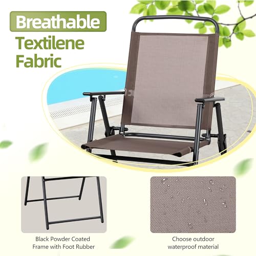 Vongrasig 6 Pieces Folding Patio Dining Set, All Weather Small Metal Outdoor Table and Chairs Set, Patio Furniture Set w/Umbrella, Glass Table & 4 Folding Chairs for Garden, Lawn, Backyard, Brown - color: Brown