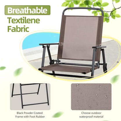 Vongrasig 6 Pieces Folding Patio Dining Set, All Weather Small Metal Outdoor Table and Chairs Set, Patio Furniture Set w/Umbrella, Glass Table & 4 Folding Chairs for Garden, Lawn, Backyard, Brown - color: Brown