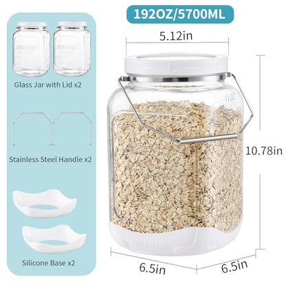 FavorFlavor Glass Jar with Airtight Lid: 2P 1.5Gallon Mason Jar for Kitchen