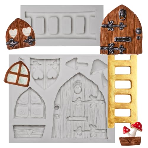 Fairy Garden Door Silicone Molds Ladder Fondant Molds Mushroom Mold | Door Window Ladder Fondant Molds, Mushroom Mold, Cake Decoration, Cupcake Topper, Candy Clay Resin