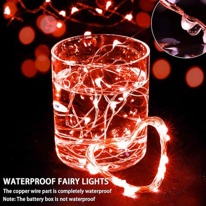 12 Pack Red Fairy Lights 7Ft 20 LED Twinkle String Lights 3 Modes Battery Operated Waterproof Firefly Starry for Mason Jar Party Table Centerpieces Halloween Christmas Valentines Day - color: Red, size: 12