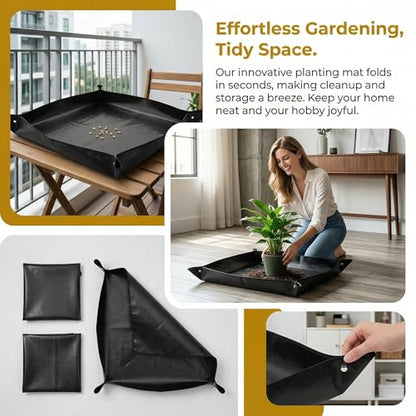 Foldable Indoor Plant Potting Mat for Transplanting and Mess Control, Portable and Easy-to-Clean, 50 cm, Black - size: Black (50cm)