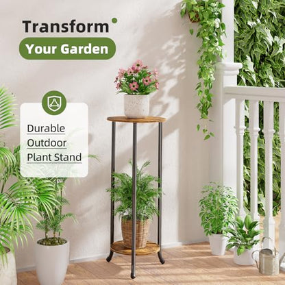 Simple Trending Plant Stand Indoor Outdoor, 29.4” Tall Flower Storage Plant Shelf Set of 2, Round Corner Display Rack for Balcony Garden Patio Living Room