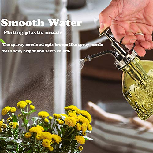 Plant Mister Glass Spray Bottle Small Plant Watering Can 6.4" Tall Retro Indoor Watering Can Bronze Plastic Top Pump for Garden Indoor Plant Sprayer - color: Army Green
