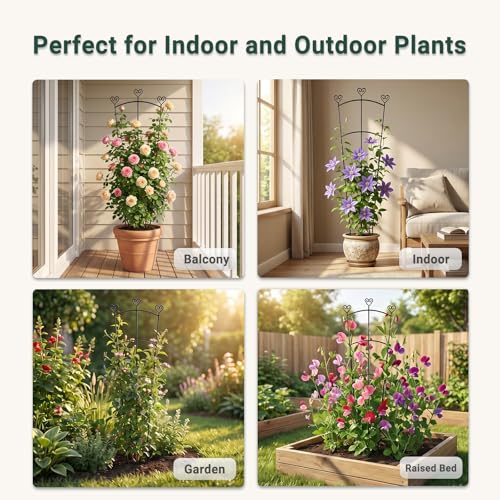 46.6" Tall Plant Trellis for Climbing Plants Indoor Outdoor, Durable Metal Trellis for Potted Plants, Adjustable Climbing Plant Support for Vines, Clematis, Morning Glories, Ivy, Black, 2 Pack