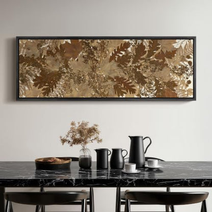 wall26 Large Framed Wall Art Canvas Print - Neutral Pressed Dried Autumn Maple Fern Leaves Botanical for Living Room Bedroom Office - 60"x20" Black - color: AD11-2607-M30, size: 60"L x 20"W, style: Black Frame