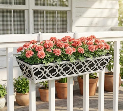Y&M 24'' Railing Planter Box Set with Black Non-Woven Liner, Gray Metal Large Hanging Flower Boxes with Adjustable Brackets for Fence, Deck, Balcony, and Garden - 4 Pcs - color: Flower 24in 4p-gray