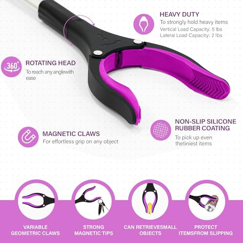 Grabber Reacher Tool - 2 Pack 32” Reacher Grabber Tool with Strong Magnetic and Swivel Head - Pick Up Stick Grabbers for Seniors, Trash, Surgery Recovery Must Haves Gifts(Pink) - size: Pink(Pack of 2)