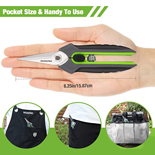 WORKPRO 6.25" Garden Pruning Shears with Stainless Steel Straight Blade