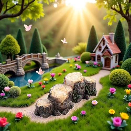 2Pcs Miniature Resin Stump Micro Landscape Fairy Garden Ornament Mini Doll House Outdoor Landscape Decor Outdoor Statues Garden Sculptures Outdoor Décor Miniature Landscape