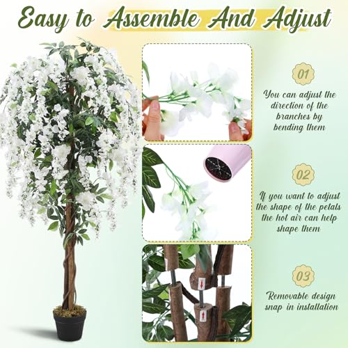 5ft Artificial Wisteria Tree, Tall Faux Flowering Plant, White, 1 Pack - color: White