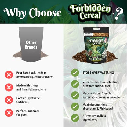 Forbidden Cereal Aroid Potting Mix 6.5QT – Chunky High-Draining Soil for Monsteras, Hoyas, Orchids & Tropical Indoor Houseplants – 8 Organic Ingredients, Peat-Free, Soilless Growing & Repotting Mix