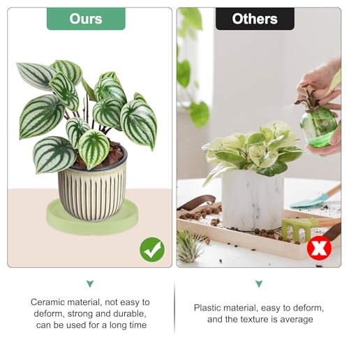 M METERXITY Ceramic Plant Saucer, 6.3 Inch Plant Water Catcher Tray, Plant Pot Saucers for Indoor/Outdoor Plants/Flower Drainage Drip Water Tray [Round Matcha Green] - color: Matcha Green