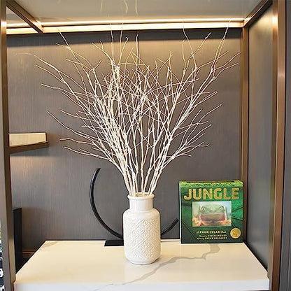VANTREE 10 PCS Artificial White Birch Branches，Bendable Dried Sticks Stems | 30.7 Inches Faux Olive Branches，Fake Twigs Stems for Vases Floor Farmhouse Winter Flower Arrangements Christmas Tree Decor