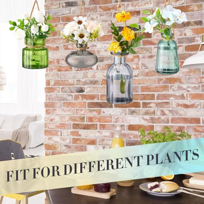 Wonderjune 4 Pcs Stained Glass Hanging Vases Hanging Glass Planters Small Plant Terrarium Pot Containers with Rope for Garden Home Indoor Outdoor Decor, 4 Styles (Artsy) - style: Artsy