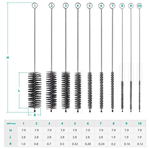 CiaraQ Bottle Cleaning Brushes, 8 Inch Nylon Tube Brush Set, Cleaner for Narrow Neck Bottles Cups with Hook, Set of 10pcs (Pack of 3) - color: Black, size: 8.0 Inch (10pcs) (Pack of 3)