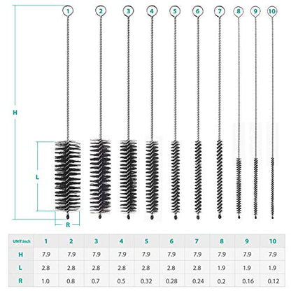 CiaraQ Bottle Cleaning Brushes, 8 Inch Nylon Tube Brush Set, Cleaner for Narrow Neck Bottles Cups with Hook, Set of 10pcs (Pack of 3) - color: Black, size: 8.0 Inch (10pcs) (Pack of 3)