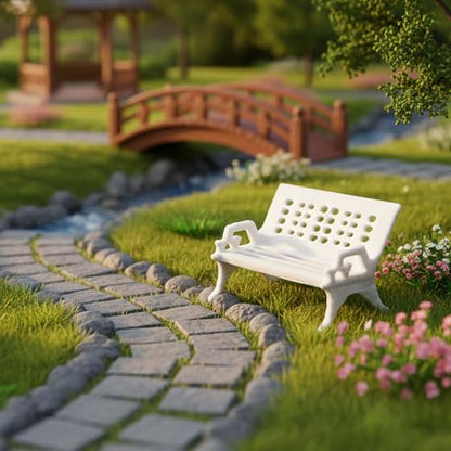 Mini Bench for Dollhouse Furniture, Fairy Garden Accessories, White Plastic Miniature House Accessories for Crafts, Tiny Miniatures, Diorama Supplies & Scene Decor