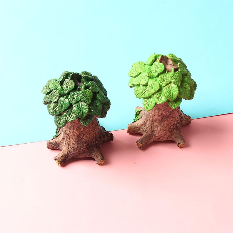 2PC Resin Fairy Tale Treehouse Figurine, Miniature Garden Gnome Home, Plant-Themed Collectible for Indoor/Outdoor Decor & DIY Bonsai/Fairy Garden