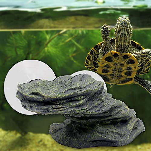 Turtle Basking Platform with 2 Strong Suction Cups, Resin Rock Climbing
