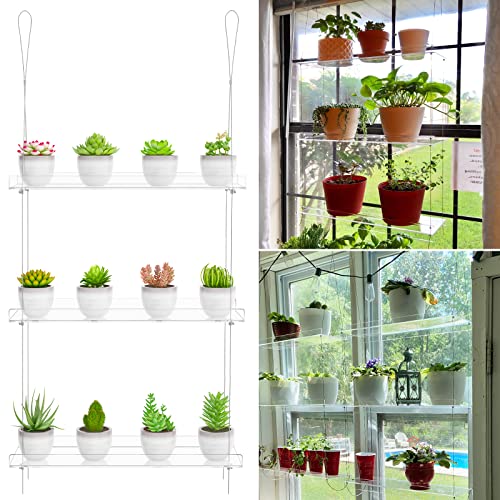 3-Tier Clear Hanging Window Plant Shelves, Indoor Acrylic Plant Stand - size: 3-Tier