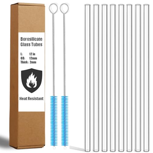 12" Glass Blowing Tubes 12mm OD 2mm Thick, 8 Pack Borosilicate Glass Tubing - size: OD: 0.47in Length: 12in