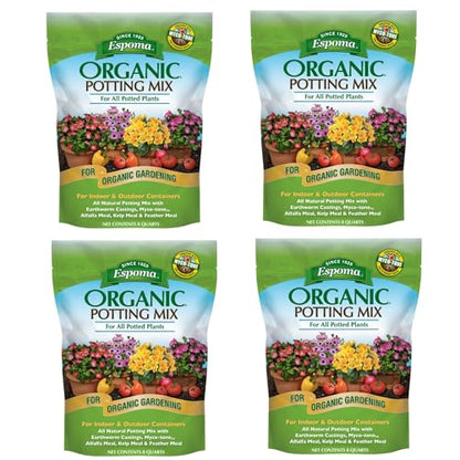 Espoma Organic Potting Soil Mix - All Natural Potting Mix For All Indoor & Outdoor Containers Including Herbs & Vegetables. For Organic Gardening, 8qt. bag. (Pack of 4) - style: Peat Moss,Potting Mix,Potting Soil (Pack of 4)