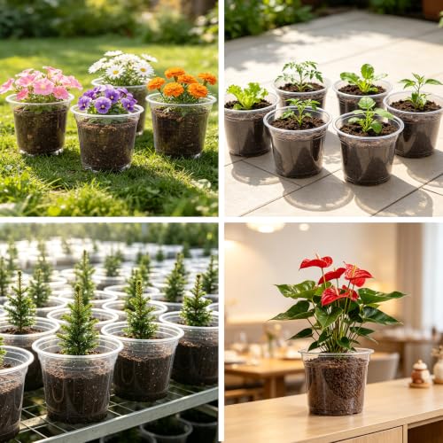 JERIA 30 Pack 7 Inch Clear Nursery Pots with Drainage Holes, Clear Plant Pot for Planting, Transparent Plastic Plant Pots,Durable Seed Starting Pot for Succulents - size: 7 Inch