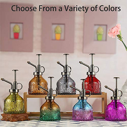 Plant Mister Glass Spray Bottle Small Plant Watering Can 6.4" Tall Retro Indoor Watering Can Bronze Plastic Top Pump for Garden Indoor Plant Sprayer (Brown) - color: Brown