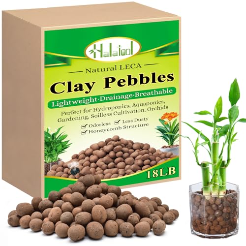 Halatool 18LB Leca Clay Pebbles for Plants, 4-16mm Hydro Balls for Drainage - size: 18LB
