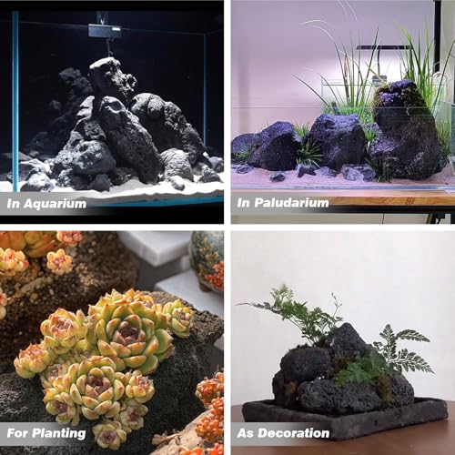 Black Lava Rocks 30lb Natural Volcanic Stones for Aquarium Fish Tank Terrarium Reptile Habitat Fire Pit Garden Landscaping Decor,10-12 Pcs 4-9 inches - size: 30LB(10-12pcs)4-9in.