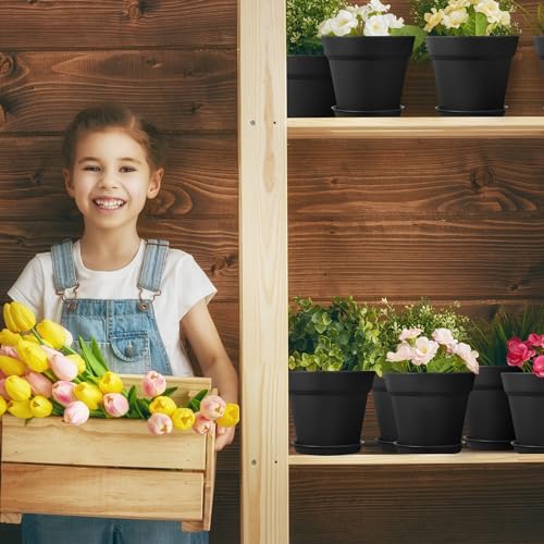 Mumufy 54 Pack 4 Inch Plant Pots Bulk Small Planter with Drainage Hole and Saucer Small Plastic Pots for Flowers Succulent Cactus and All House Indoor(Black) - color: Black