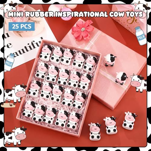 Gejoy 25 Pcs Mini Rubber Cow Toys Positive Mini Cows Figures | Tiny Figurines to Hide, Cow Gifts with Motivational Quote, Birthday Encouragement Gifts for Coworker Desk Decor - style: Cow