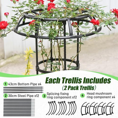 Quibbay Garden Trellis for Climbing Plants Outdoor, 53 Inch Mushroom Top Trellis for Climbing Plants, Metal Plant Flower Trellises for Vine Grape Vegetable Cucumber Tomato Trellis, 1 Pack - style: 4 Floors-10*53IN